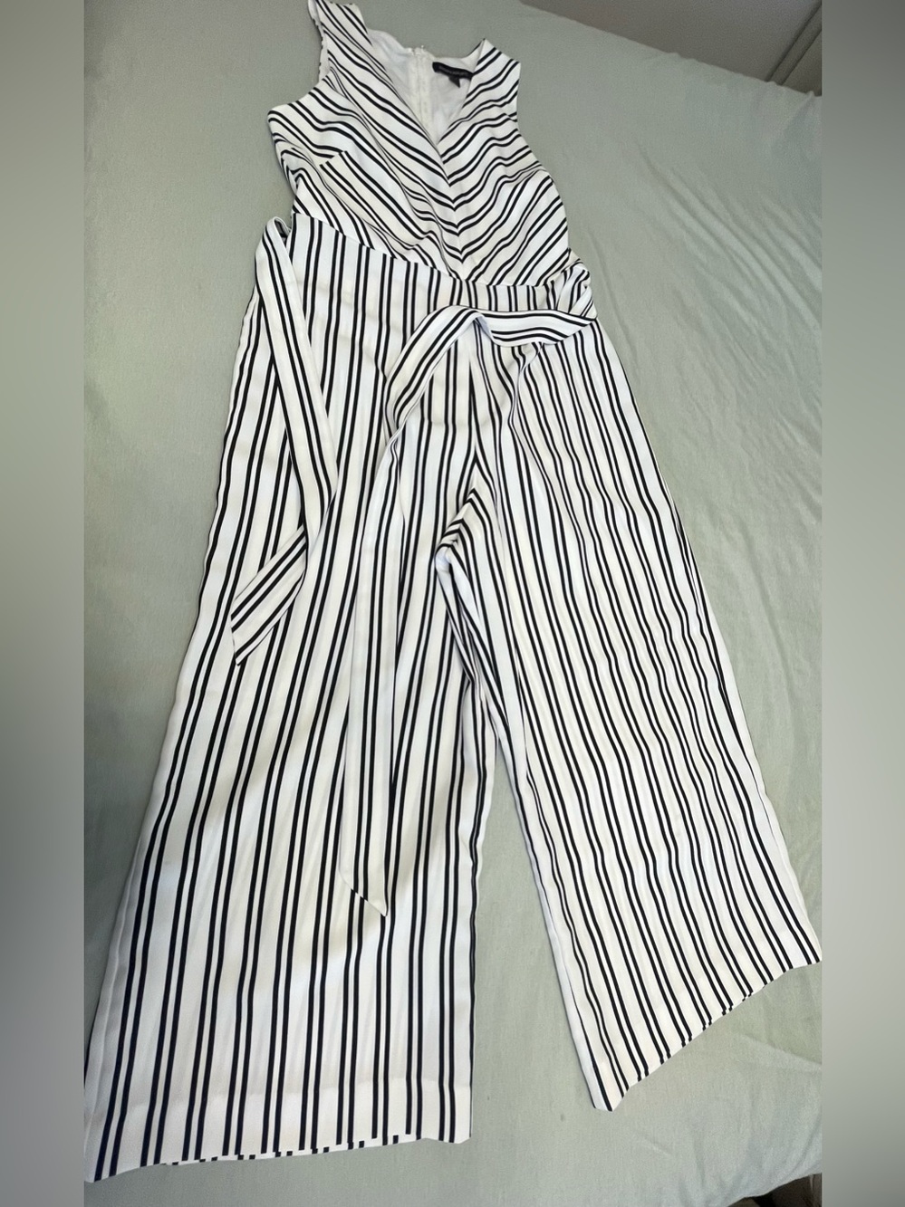 Banana Republic White and Black Striped Sleeveless Jumpsuit